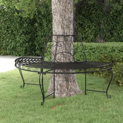 Banco de Jardín Semicircular de Acero Negro 160 cm