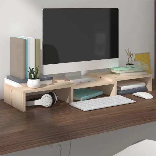 Soporte Para Monitor Madera Maciza de Pino 60x24x10,5 cm