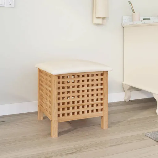 Taburete de Baño Madera Maciza Nogal 48x47,5x52 cm