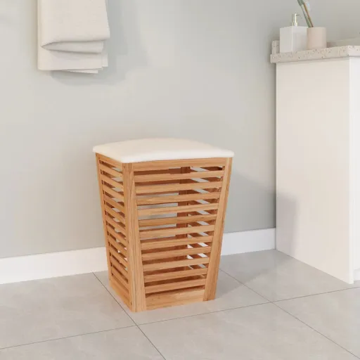 Taburete de Baño Madera Maciza de Nogal 40,5x40,5x56 cm