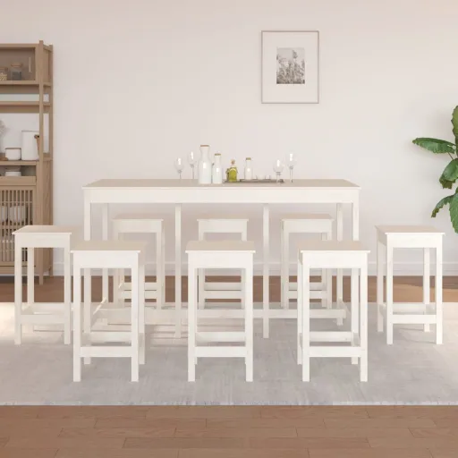 Set de Bar 9 Piezas Madera Maciza de Pino Blanco
