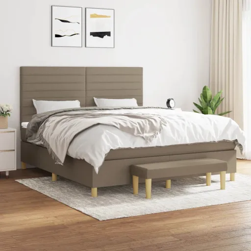 Cama Box Spring Con Colchón Tela Gris Taupe 180x200 cm