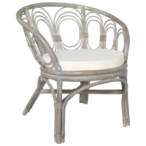 Silla de Comedor Con Cojín Ratán Natural Gris y Lino