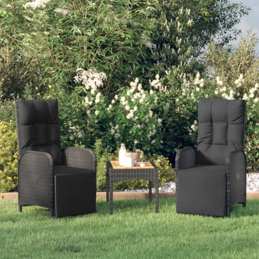 Sillas Reclinables Jardín 2 Uds Con Mesa Ratán Sintético Negro