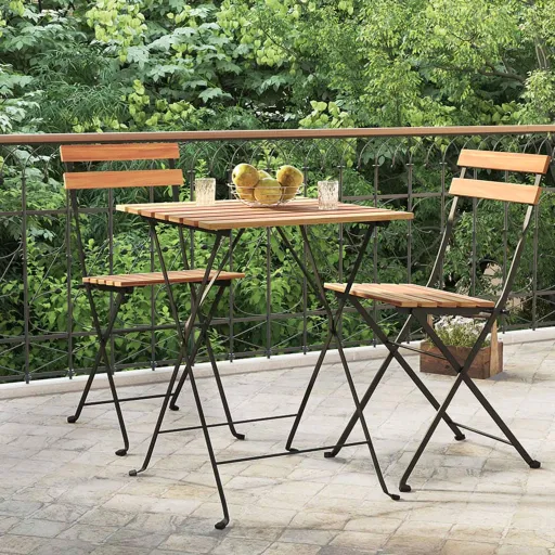 Mesa de Cafetería Plegable Teca Maciza y Acero 55x54x71 cm