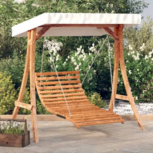 Tumbona Columpio Con Toldo Madera Maciza Abeto Acabado de Teca