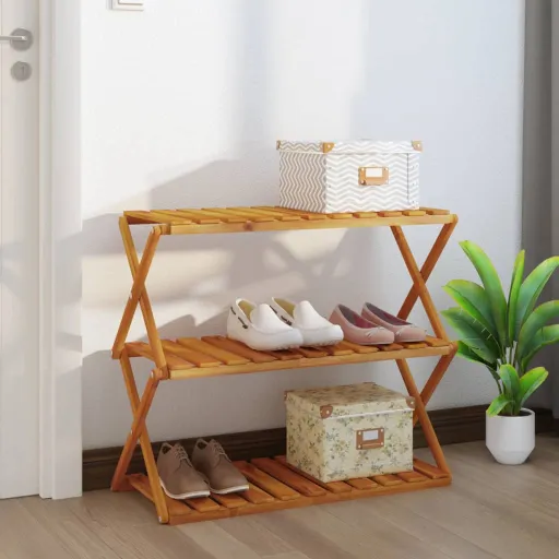 Estantería Plegable 3 Alturas Madera Acacia Marrón 70x31x63 cm