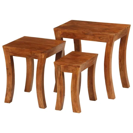 Mesas Apilables 3 Pzas Madera Maciza Acacia Marrón 50x35x50 cm