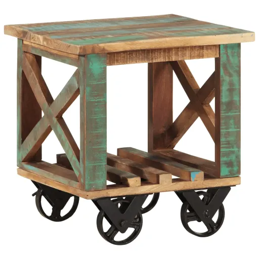 Mesa Auxiliar Con Ruedas Madera Maciza Reciclada 40x40x42 cm