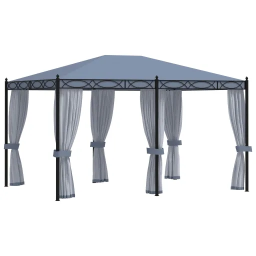 Cenador Con Pantallas de Malla Acero Gris Antracita 3x4 m