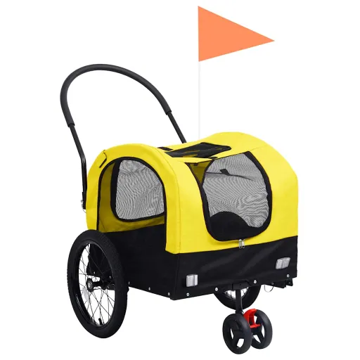 Remolque de Bicicleta Mascotas Cochecito 2 en 1 Amarillo Negro