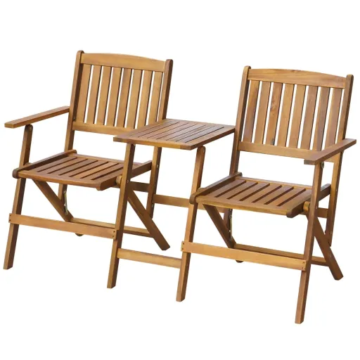 Banco de Jardín Plegable Con Mesita 140 cm Madera Maciza Acacia