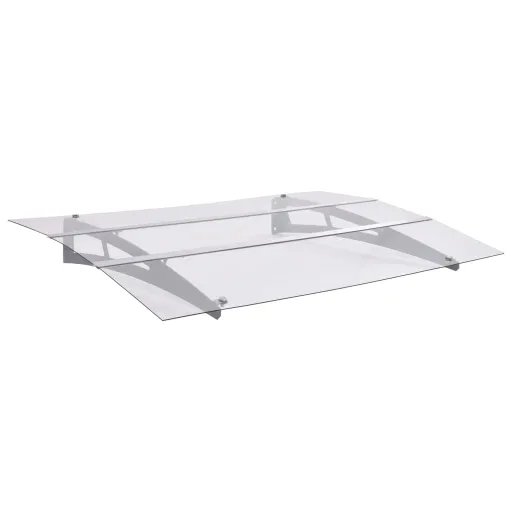 Marquesina Puerta Policarbonato Plata y Transparente 120x90 cm