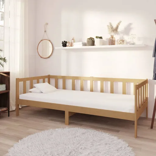 Sofá Cama y Colchón Madera Pino Maciza Marrón Miel 90x200 cm
