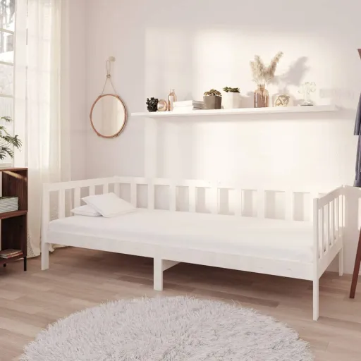 Sofá Cama Con Colchón Madera de Pino Maciza Blanco 90x200 cm