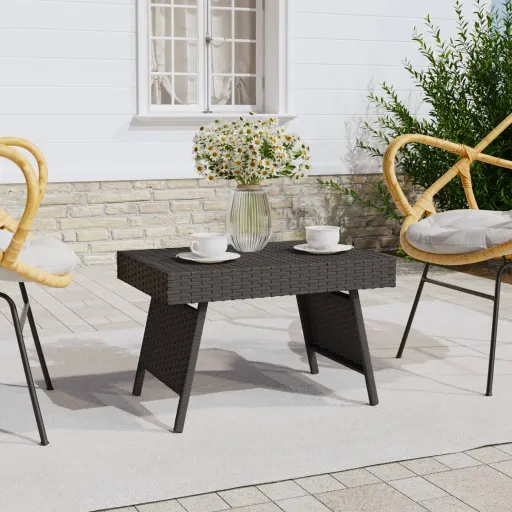 Mesa Auxiliar Plegable Ratán Sintético Negro 60x40x38 cm