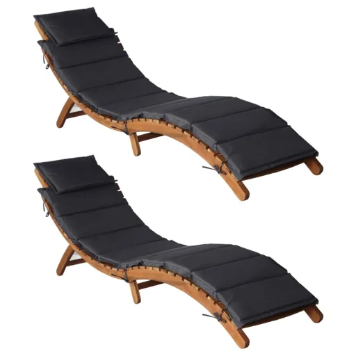 Tumbonas Con Cojines 2 Uds Madera Maciza Acacia Gris Oscuro