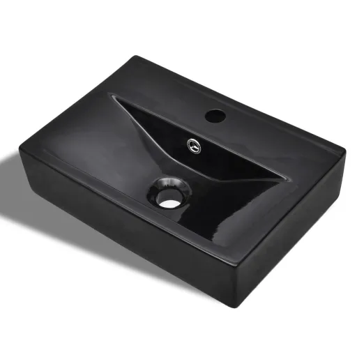 Lavabo Rectangular de Cerámica Hueco de Grifo/Desagüe Negro