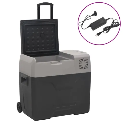 Nevera Con Ruedas y Adaptador Polipropileno Negro y Gris 50 L