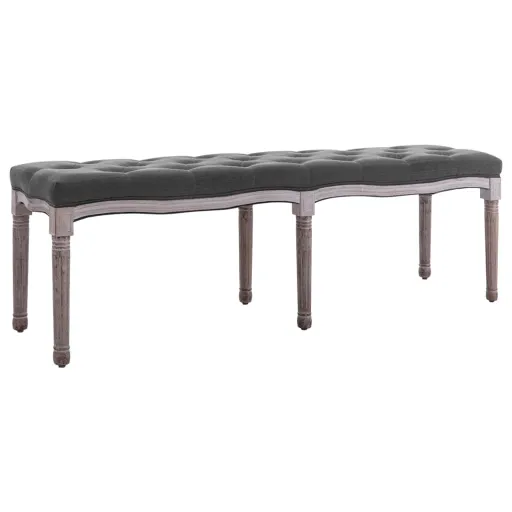 Banco Lino y Madera Maciza Gris Oscuro 150x40x48 cm