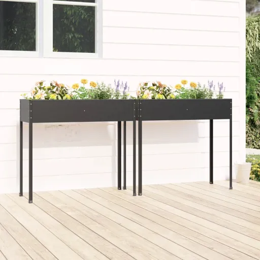 Jardineras 2 Unidades Acero Galvanizado Gris Antracita