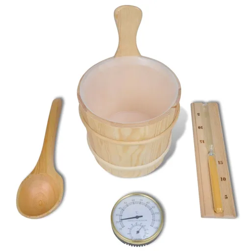 Cubo de Accesorios de Sauna Cuchara, Reloj, Termo Higrómetro