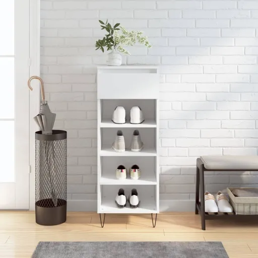 Mueble Zapatero Madera Contrachapada Blanco Brillo 40x36x105 cm