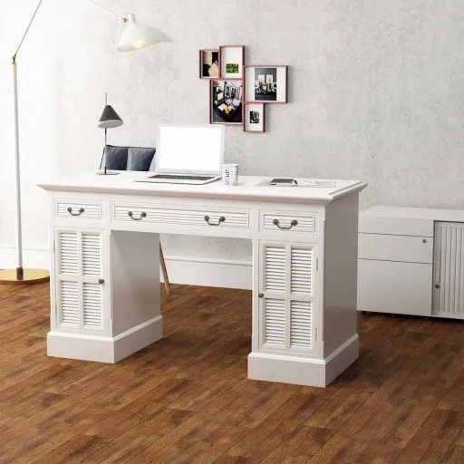 Escritorio de Pedestal Doble Blanco 140x48x80 cm