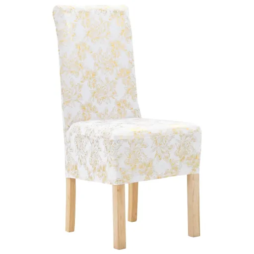 Fundas de Silla Elásticas 6 Unidades Rectas Blanco y Dorado