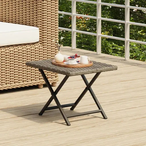 Mesa Plegable Ratán Sintético Gris 45x35x32 cm