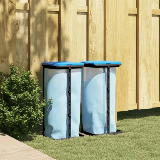 Soportes Para Bolsas de Basura 2 Uds PP Negro y Azul 60 L