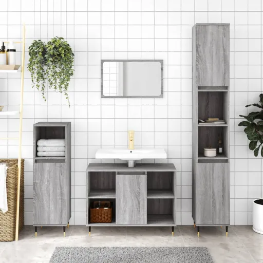 Set de Muebles de Baño 3 Pzas Madera Contrachapada Gris Sonoma