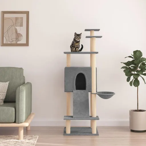 Rascador Para Gatos Con Postes de Sisal Gris Claro 153 cm