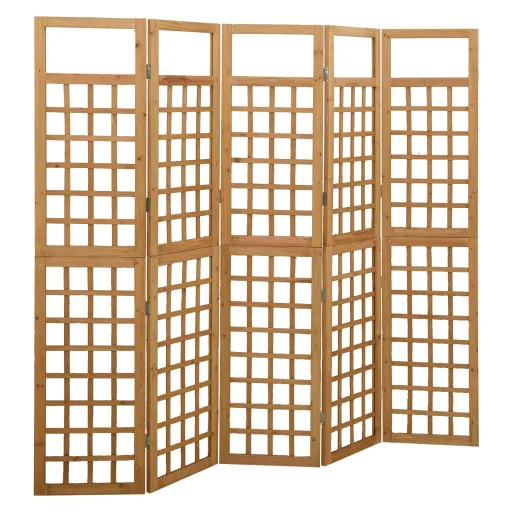 Biombo/Enrejado de 5 Paneles Madera Maciza Abeto 201,5x180 cm