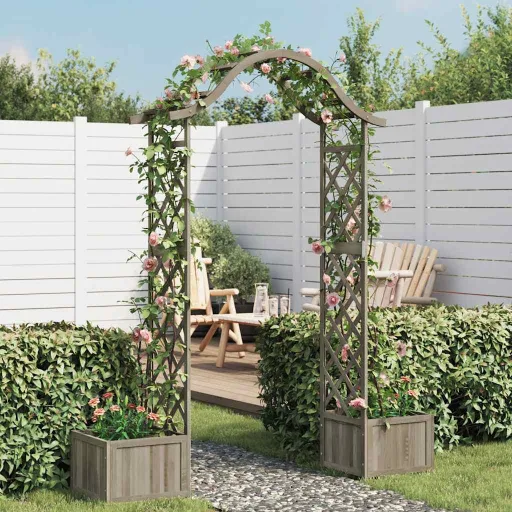 Pérgola de Jardín Con Jardinera Madera Maciza de Abeto Gris