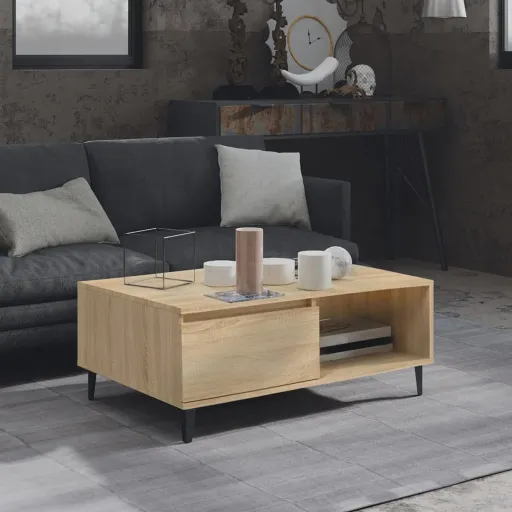 Mesa de Centro Madera Contrachapada Color Roble 90x60x35 cm