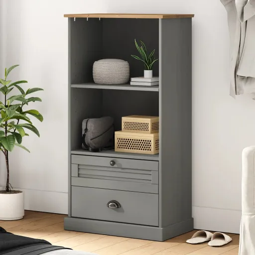 Librería VIGO Madera Maciza de Pino Gris 60x35x114,5 cm
