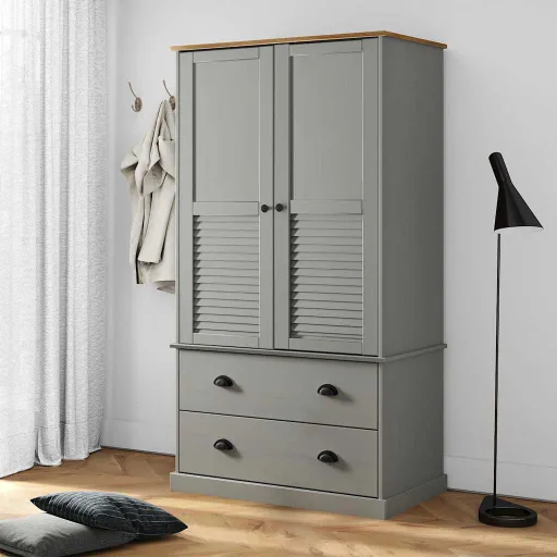 Armario VIGO Madera Maciza de Pino Gris 90x55x170 cm