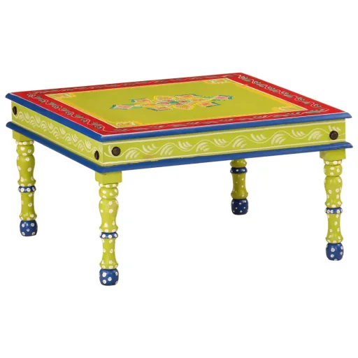 Mesa de Centro Madera Maciza de Mango Verde Pintada a Mano