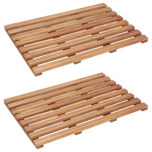 Alfombrillas de Baño 2 Uds Madera Maciza de Acacia 56x37 cm