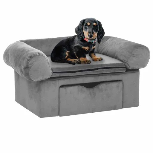 Sofá Para Perros Con Cajón Felpa Gris 75x50x38 cm