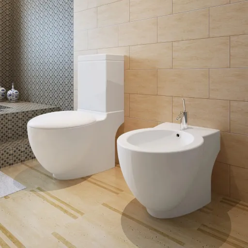 Juego de Váter WC y Bidé de Cerámica Blanca