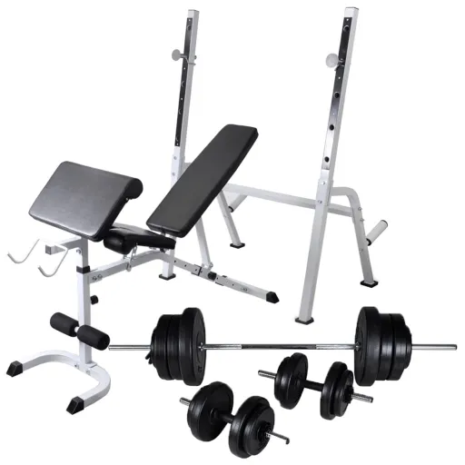 Banco de Entrenamiento Con Soporte de Pesas y Mancuernas 60,5kg