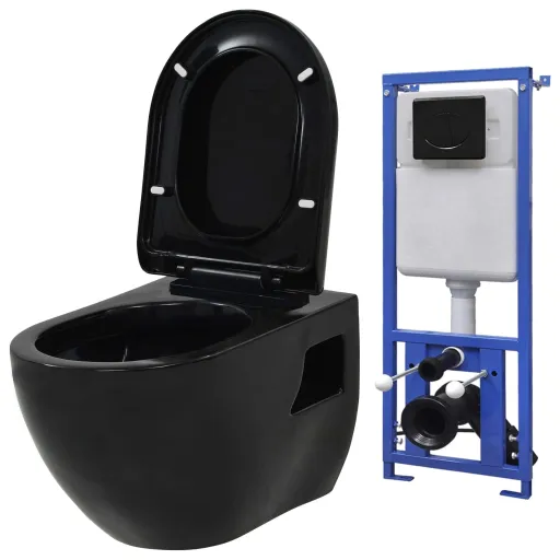 Inodoro de Pared Con Cisterna Oculta Cerámica Negro