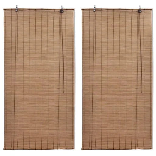 Estor Enrollable de Bambú 2 Unidades Marrón 120x220 cm
