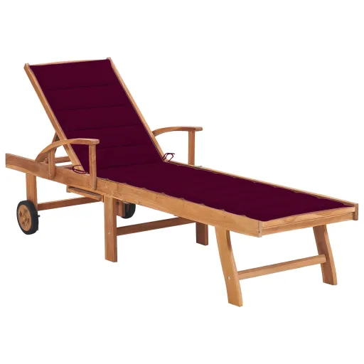 Tumbona Con Cojín Rojo Tinto Madera Maciza de Teca