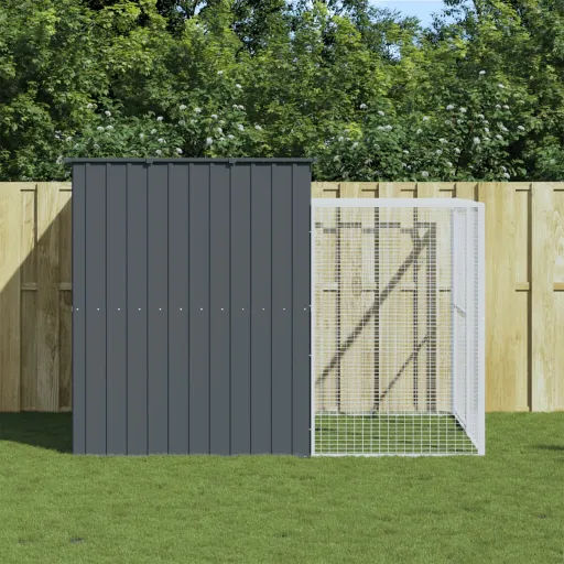 Caseta Perros Con Corral Acero Galvanizado Gris 214x253x181 cm