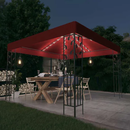 Cenador Con Tira de Luces LED 3x3 m Rojo Tinto