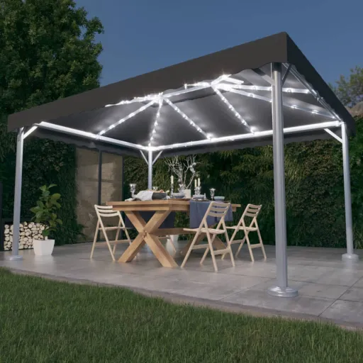 Cenador Con Tira de Luces LED Aluminio Antracita 400x300 cm