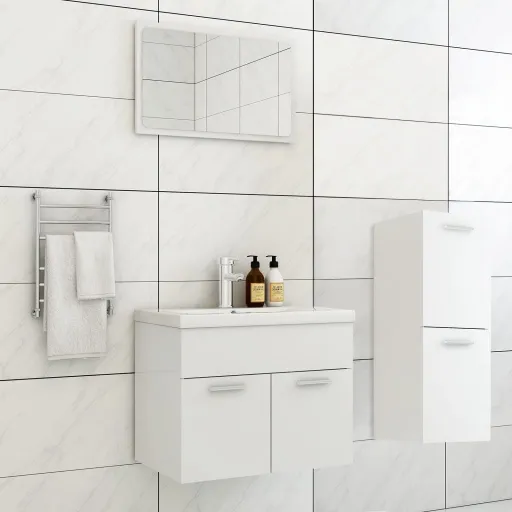 Juego de Muebles de Baño Madera de Ingeniería Blanco